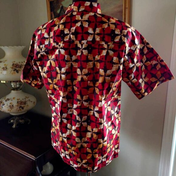 Mens Batik Shirt Button Front Ethnic African Polynesian Block Print 42" Chest - Picture 3 of 10